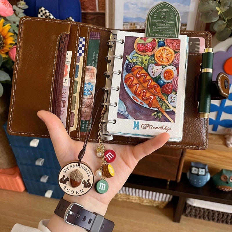 Dark Brown Leather Loose-Leaf Notebook Detachable High-Value Notebook Portable Pocket Diary Notebook - Image 3